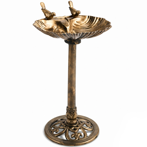Bain d'oiseau en résine de bronze antique de 50x36x81cm avec bord de coquille et 1,4W Fontaine solaire
