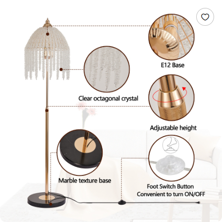 3-Light Élégante lampe de sol en cristal Vintage conception de chute d'eau avec Cascading perles en cristal A