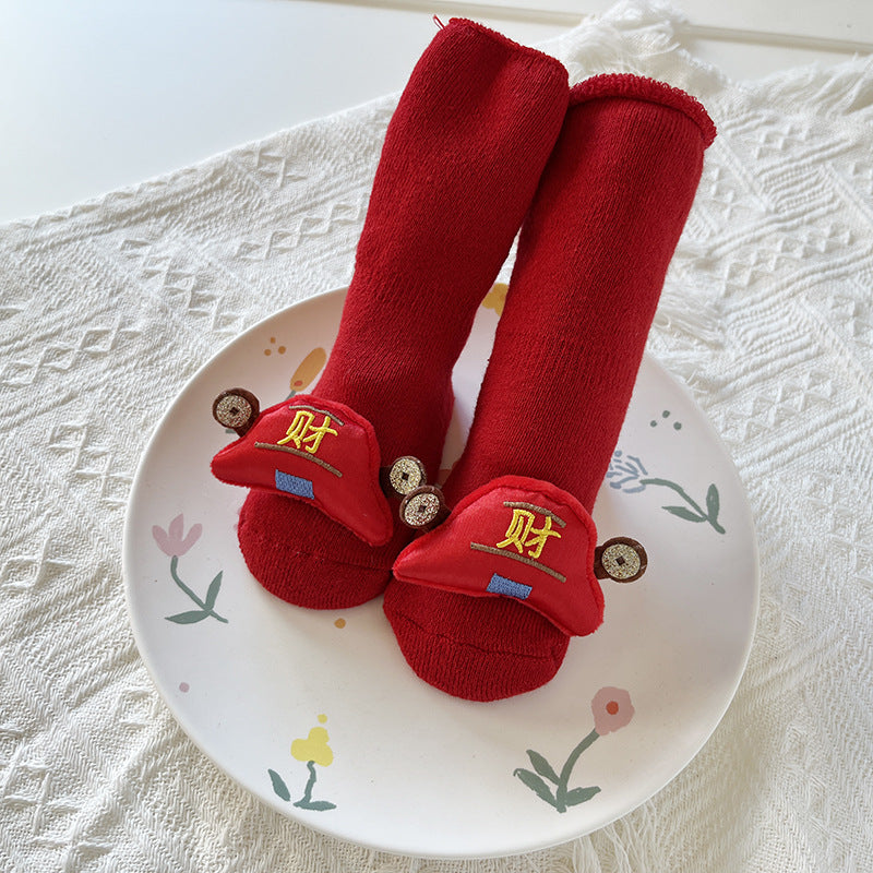 Bébé Hiver Grand Rouge Terry Chaussettes de sol antidérapantes