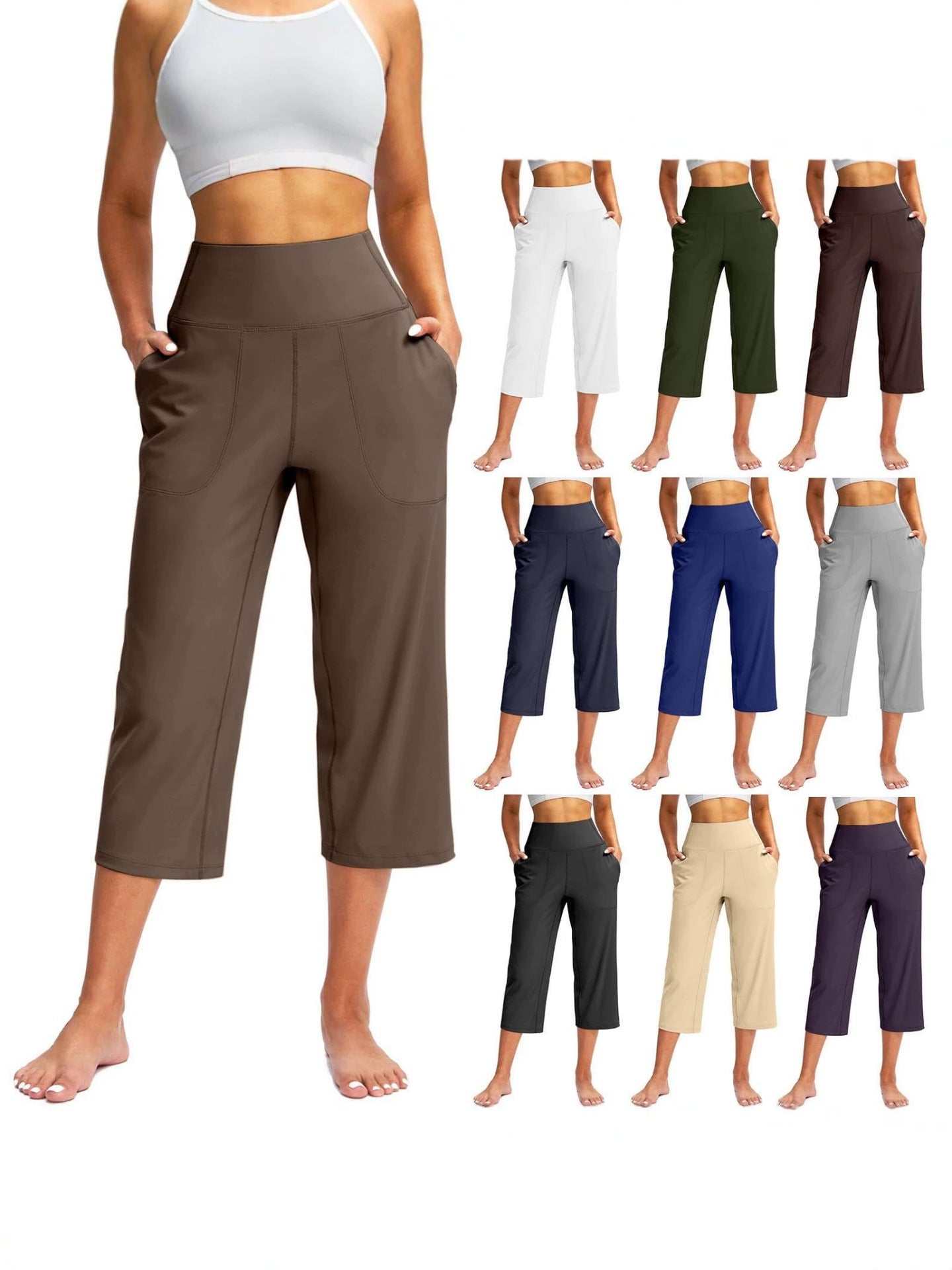 La mode européenne et américaine des femmes Couleur solide Pantalon à large leg avec poches