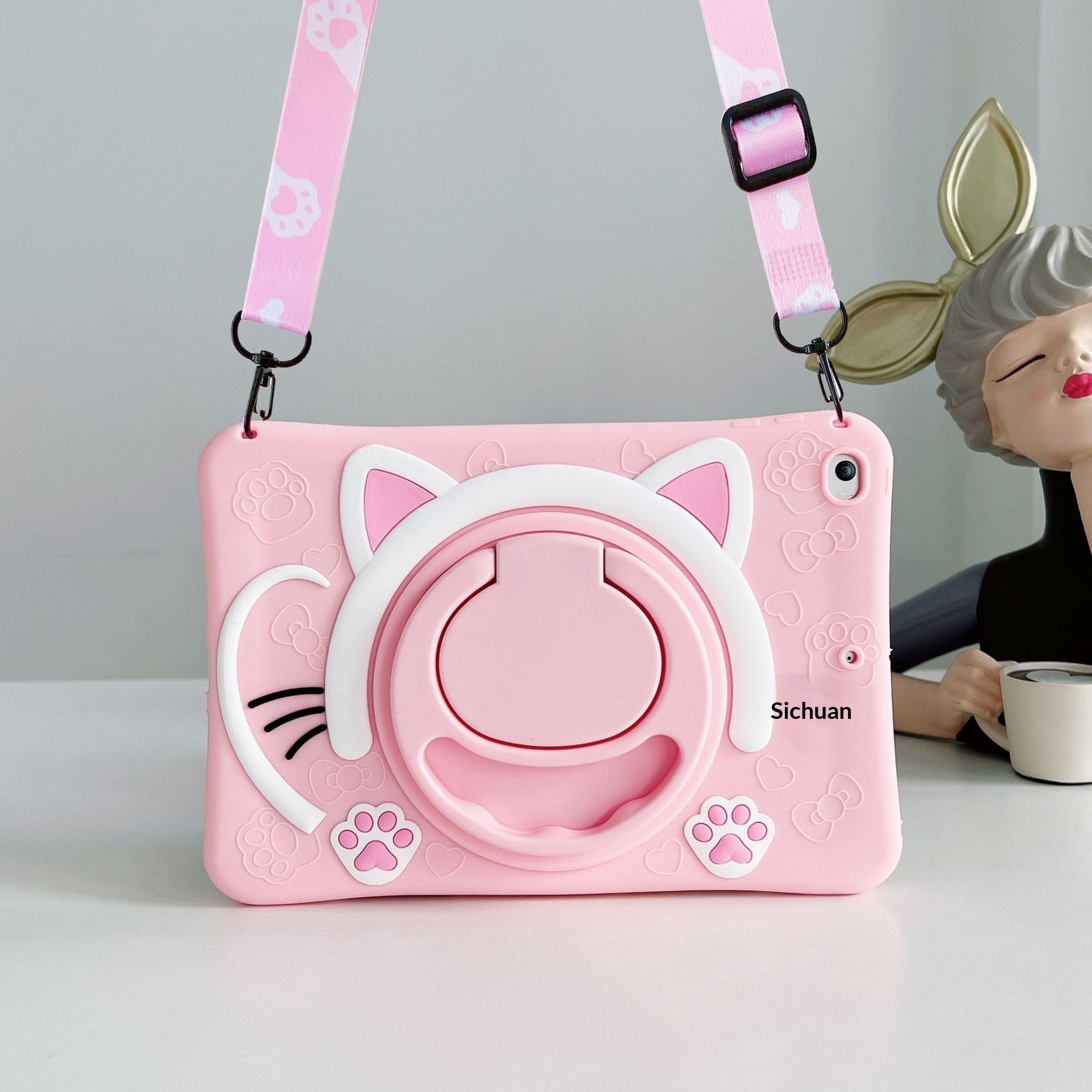 Support rotatif Cartoon Cat Face Tablet Case