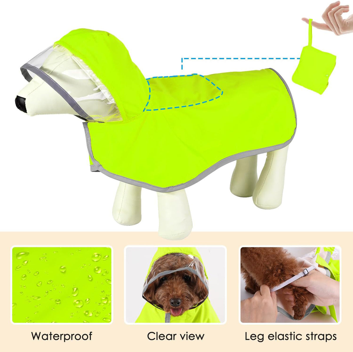 Veste de pluie pour chien imperméable souple respirant pour petit chien à capuchon manteau de pluie pour chien