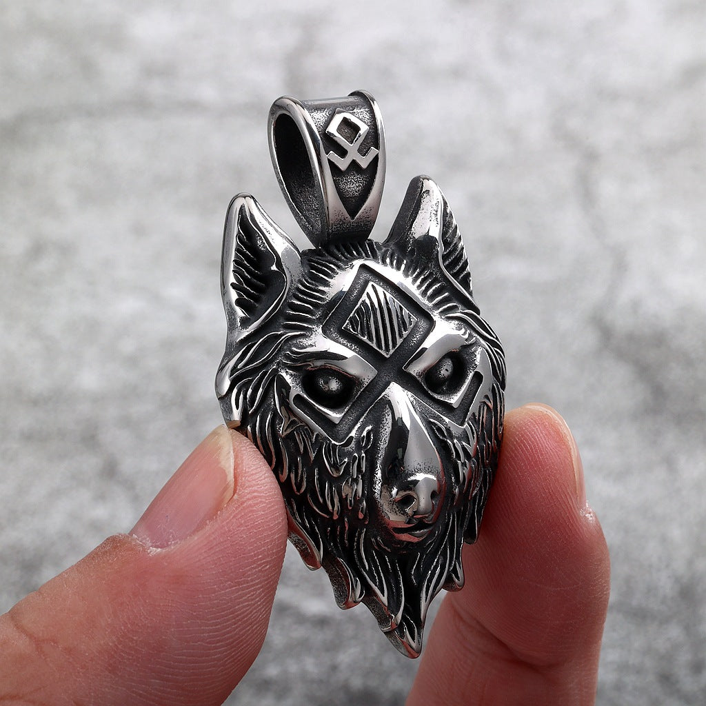 Rétro en acier inoxydable Mens Pendentif Wolf Tête collier
