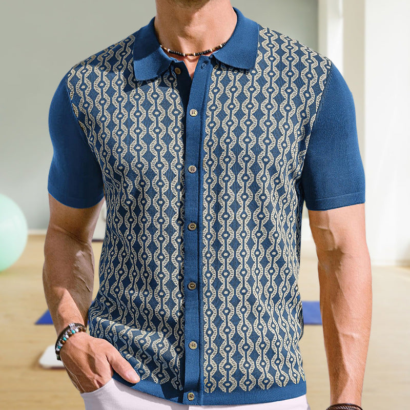 Tencel d'été Chandail à manches courtes Lapel Jacquard Cardigan pour hommes
