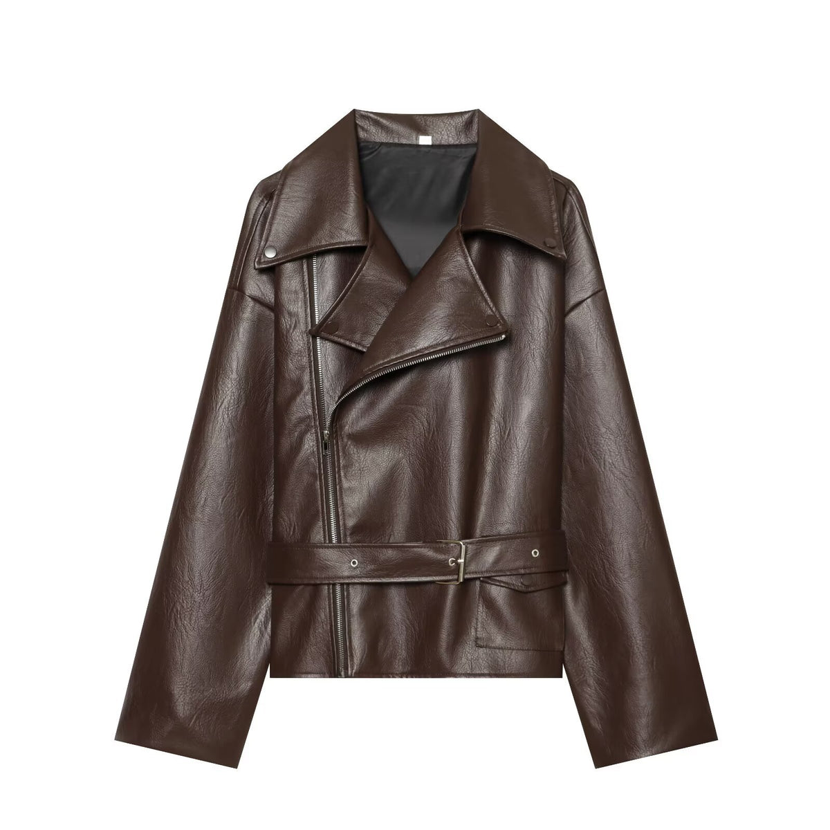 Élégant LapelneckLaceup Croped Veste en cuir pour vêtements de travail