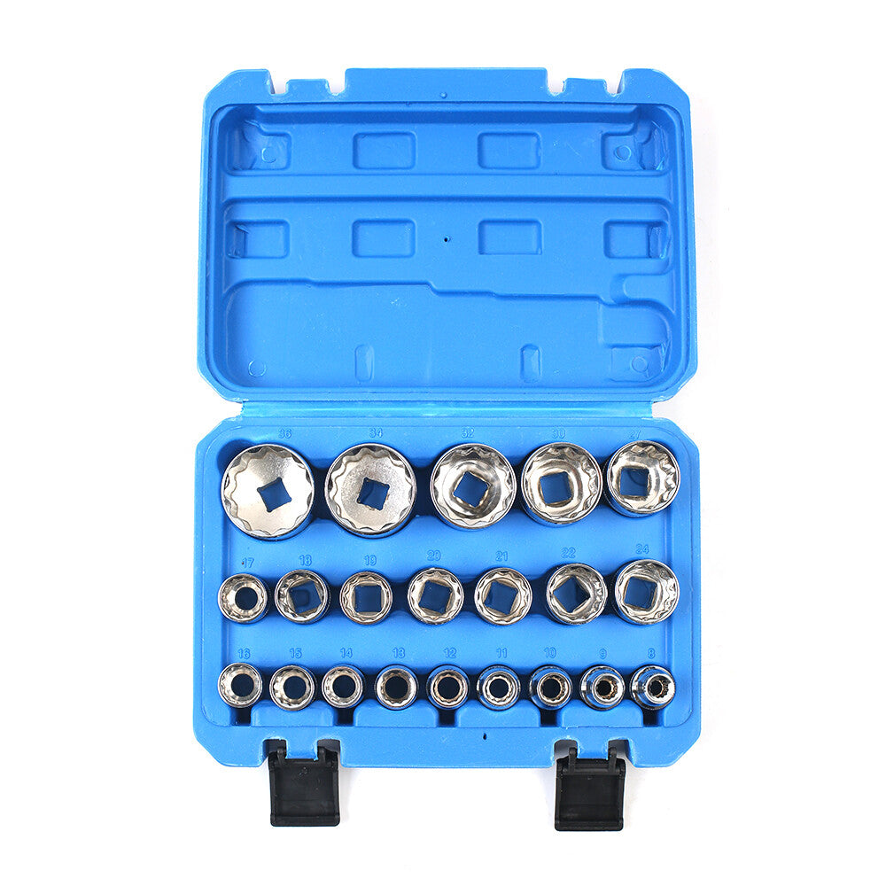 21 Pcs Multi-Tooth Set 12 Points de verrouillage de vitesse Spline Socket Set de clé 8-36mm
