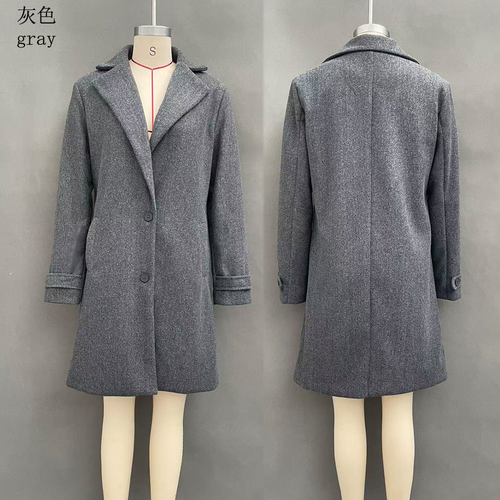 Automne et hiver Rétro Style décontracté Longueur moyenne Coat Lapel Coat Femme