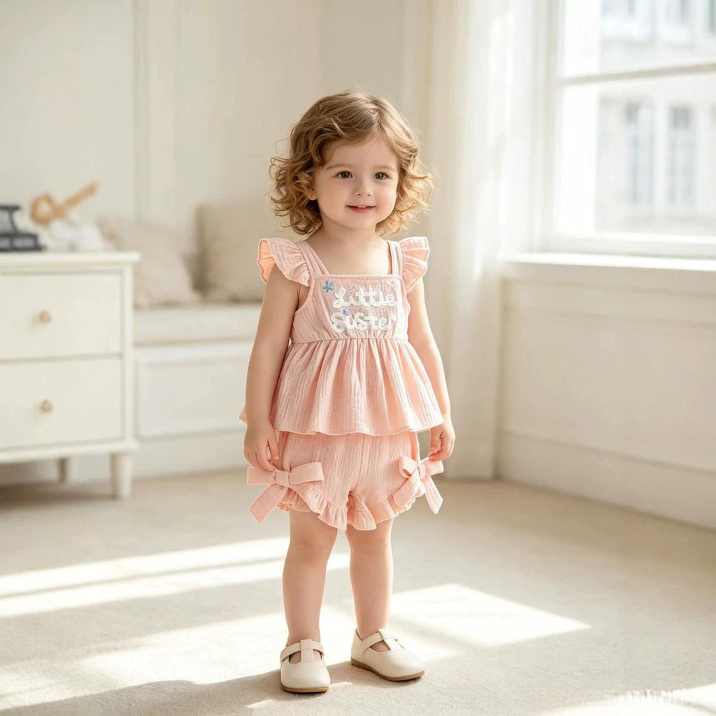 Filles Solid-Color Chic Outfit Top et shorts ensemble de deux pièces
