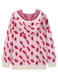 Femmes Casual Drop Épaule à capuchon tricot Top Rose Leopard Motif Laine Blend Chandail