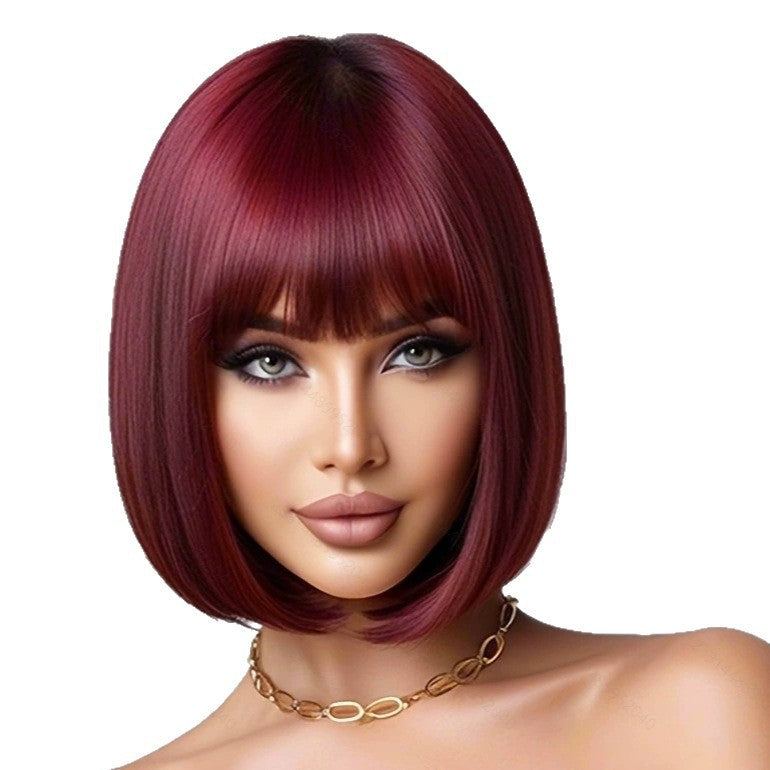 Bob de style européen et américain avec des bangs et des cheveux droits