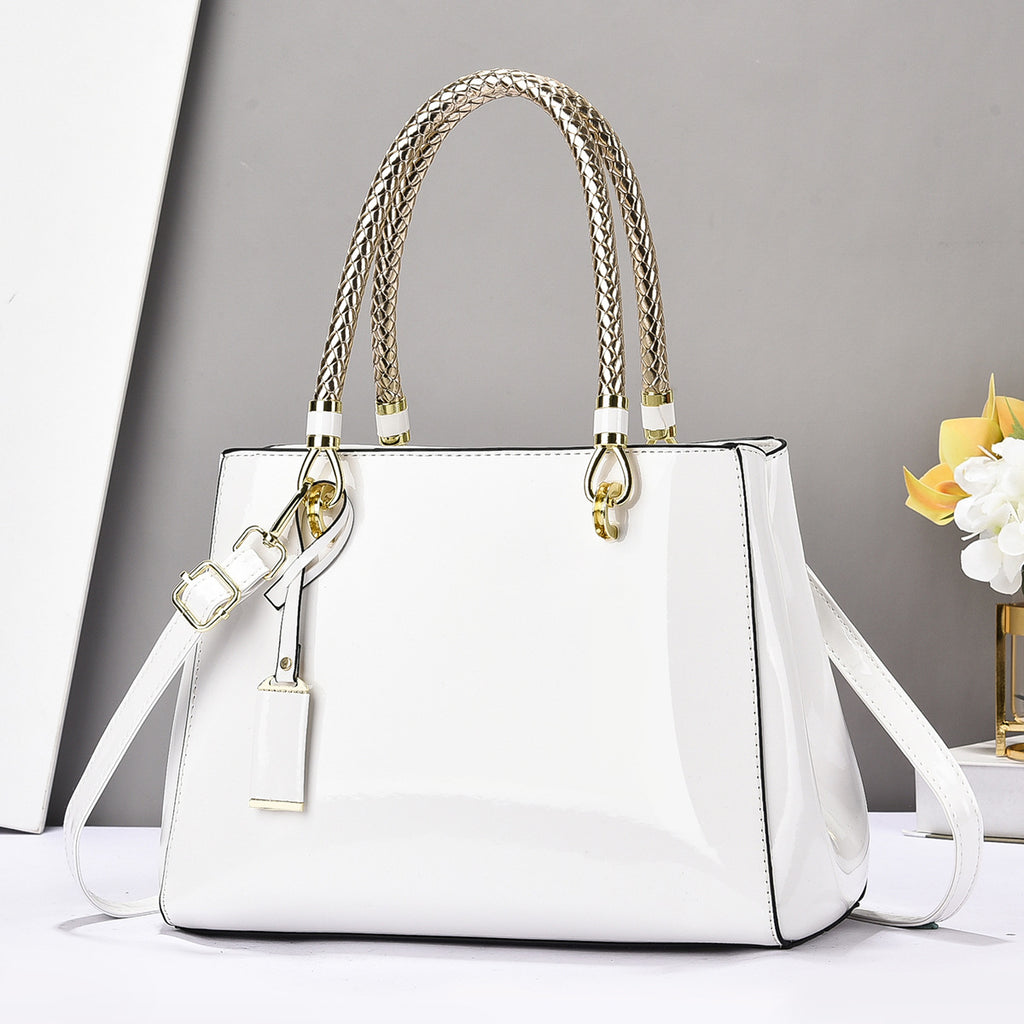Sac à main en cuir brillant à la mode en cuir brillant Grande capacité Sac à bandoulière casual