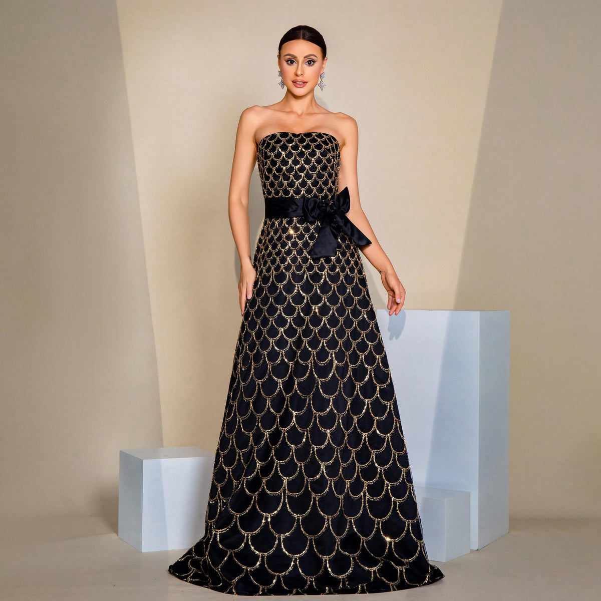 Wrapped bust ruched evening dress