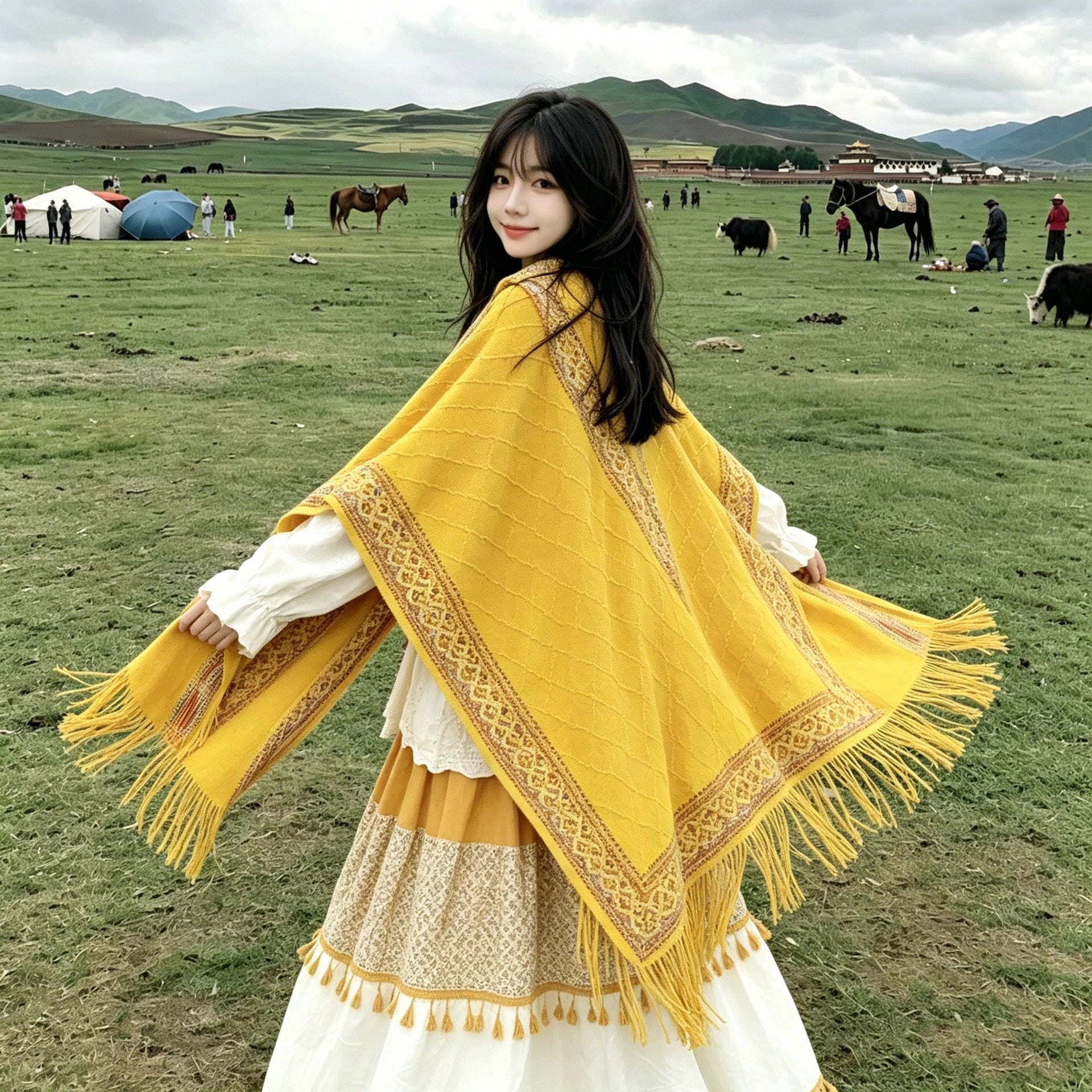 Vêtements de dessus pour femmes de style ethnique jaune