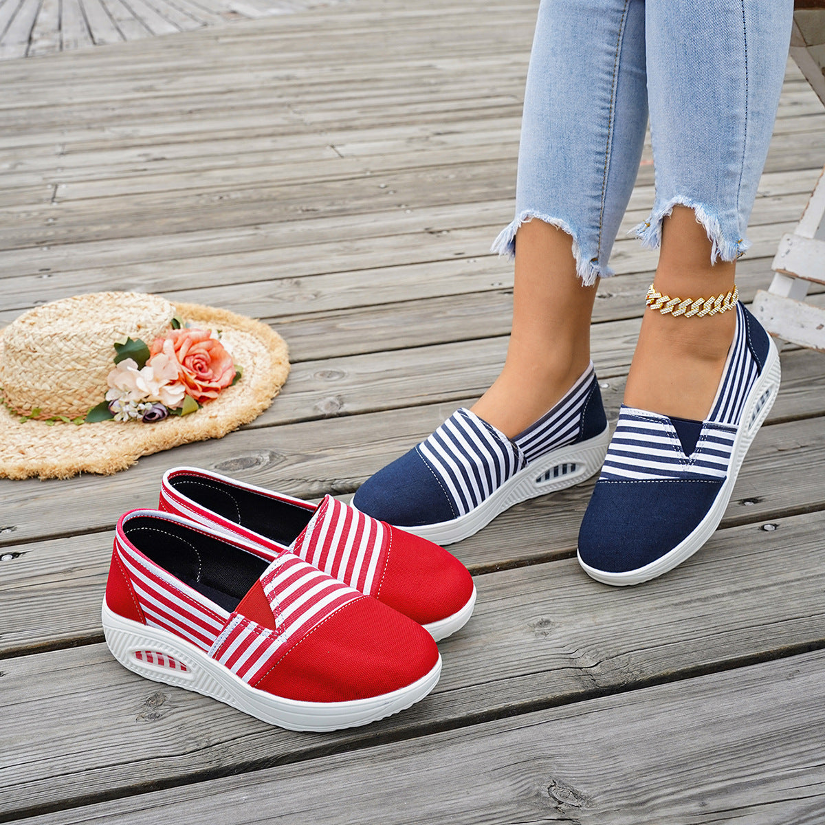 Sneakers rayés en toile Chaussures Casual