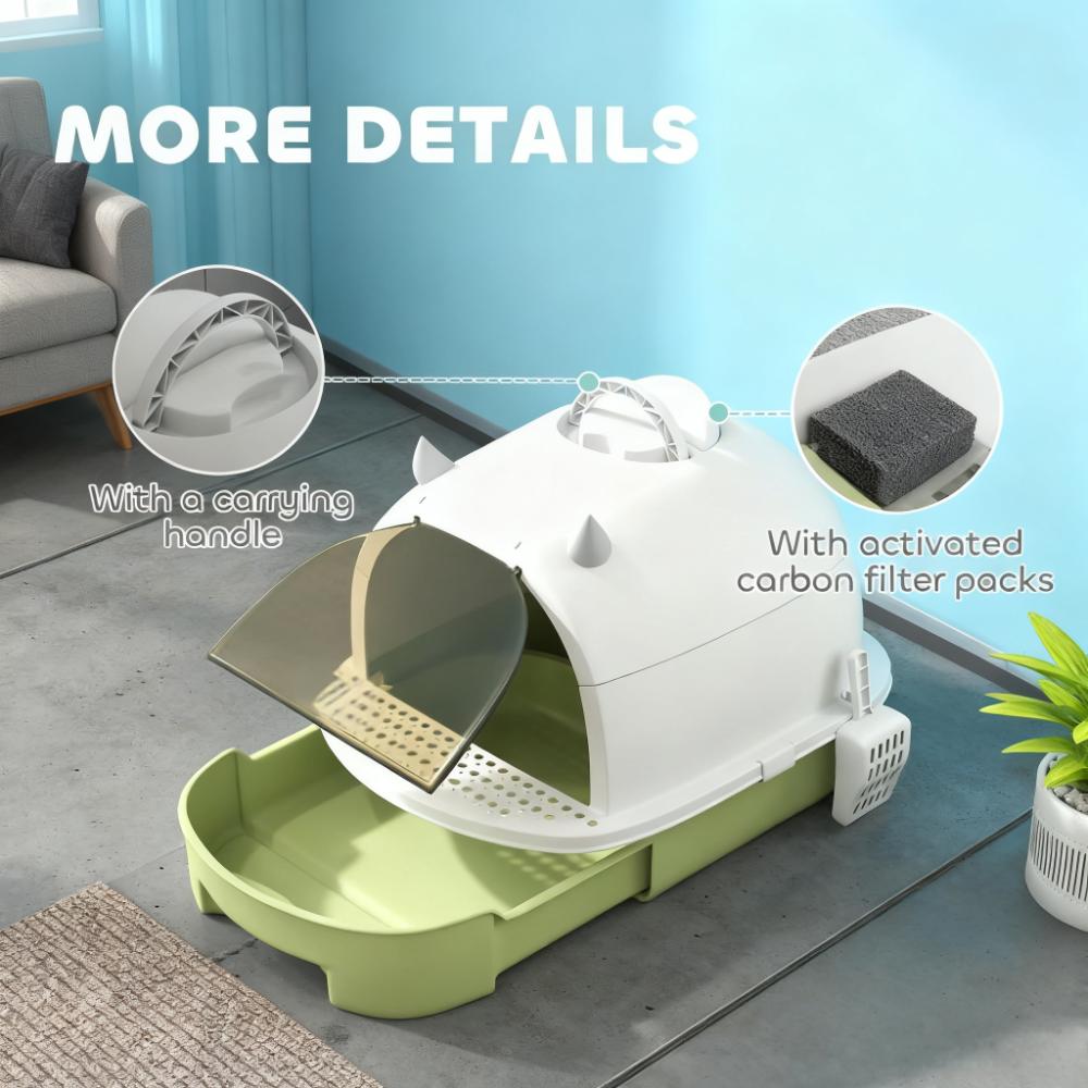 Boîte à litière pour chat vert avec couvercle