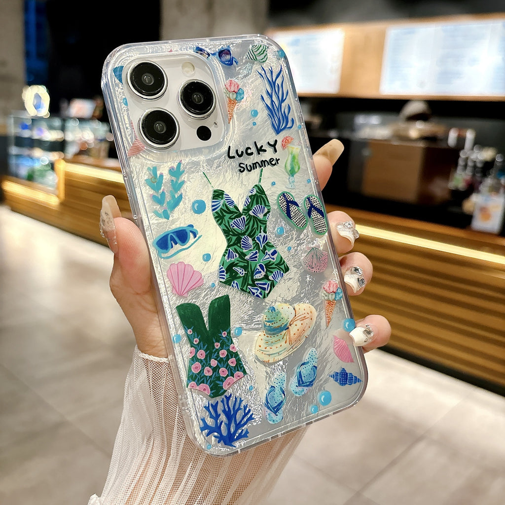 Style tropical Plaid bleu peint fond de téléphone cas