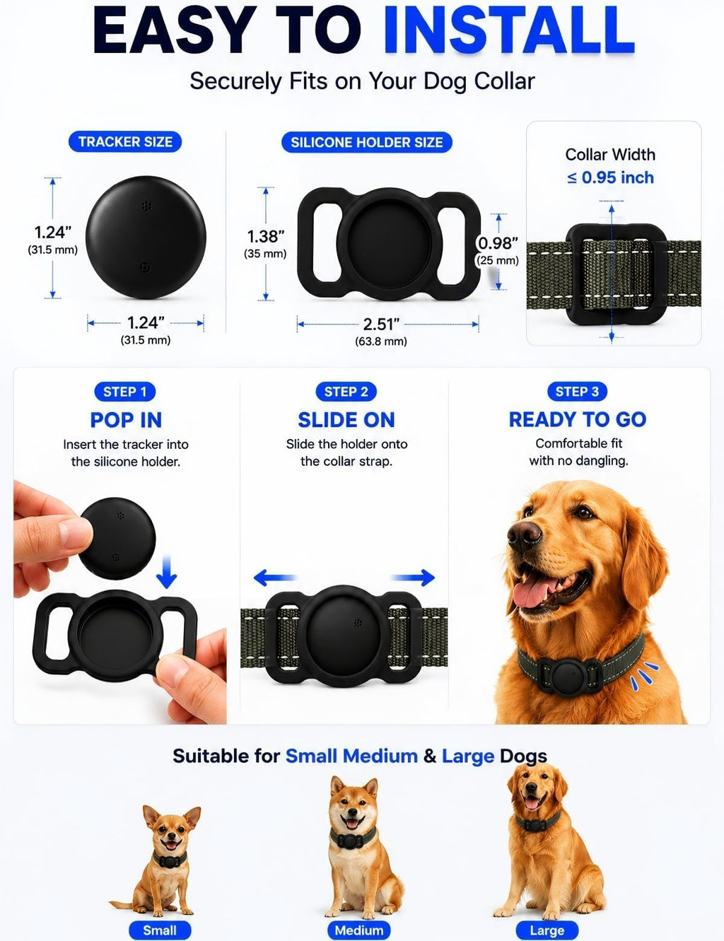 Tracker GPS pour chiens IOS & Android - Pas d'abonnement Collier GPS Tracker pour chiens Smart Cat Real