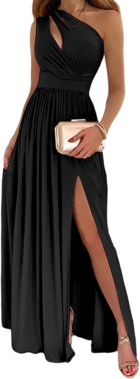 Robe de cocktail sexy Maxi à l'une des épaules à haute répartition sans manches