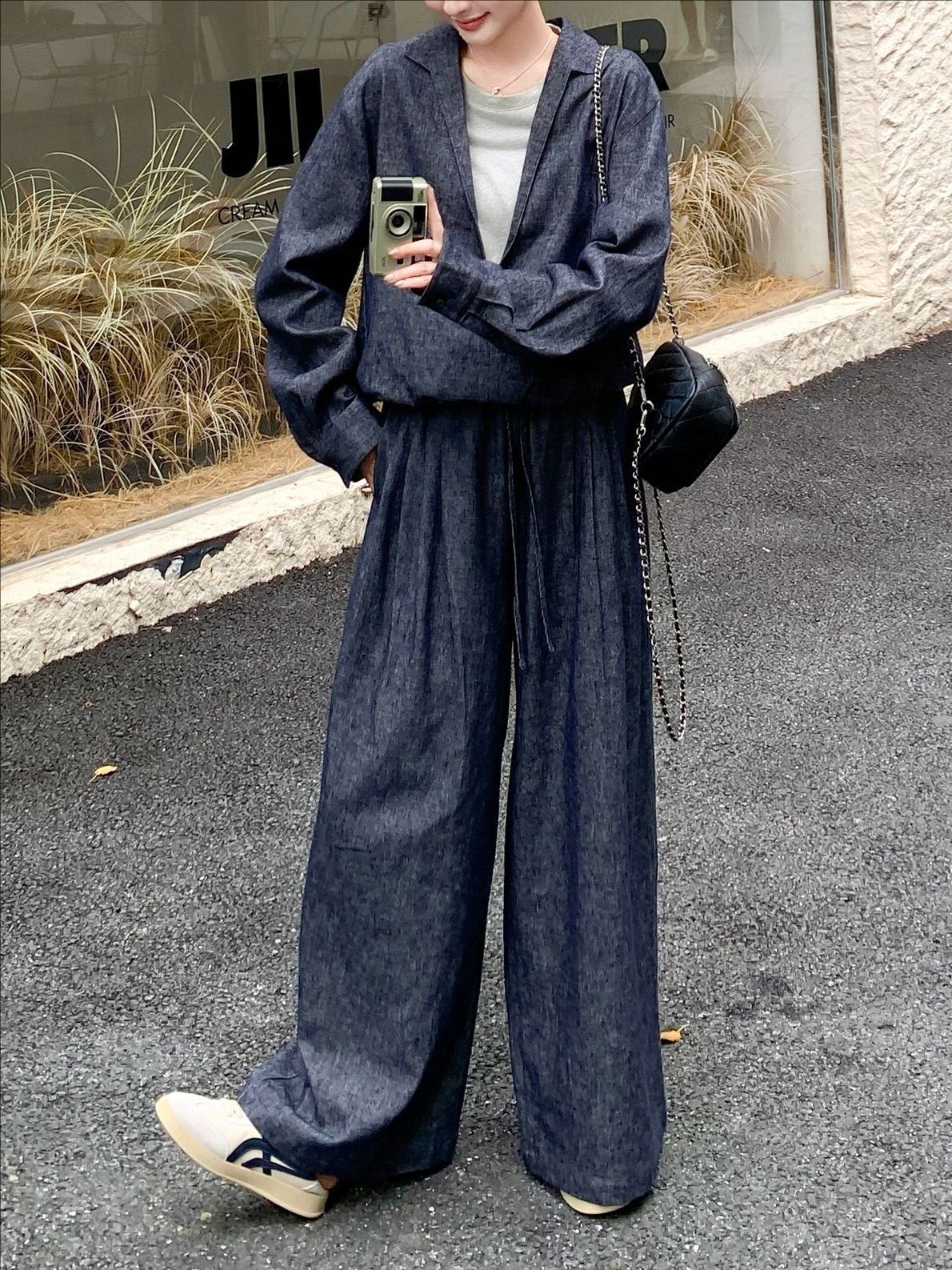 Costume de denim en lin de coton pour femmes
