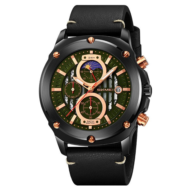 Montres de mode homme Tendance Ceinture homme montre trois yeux et six aiguilles montre Quartz