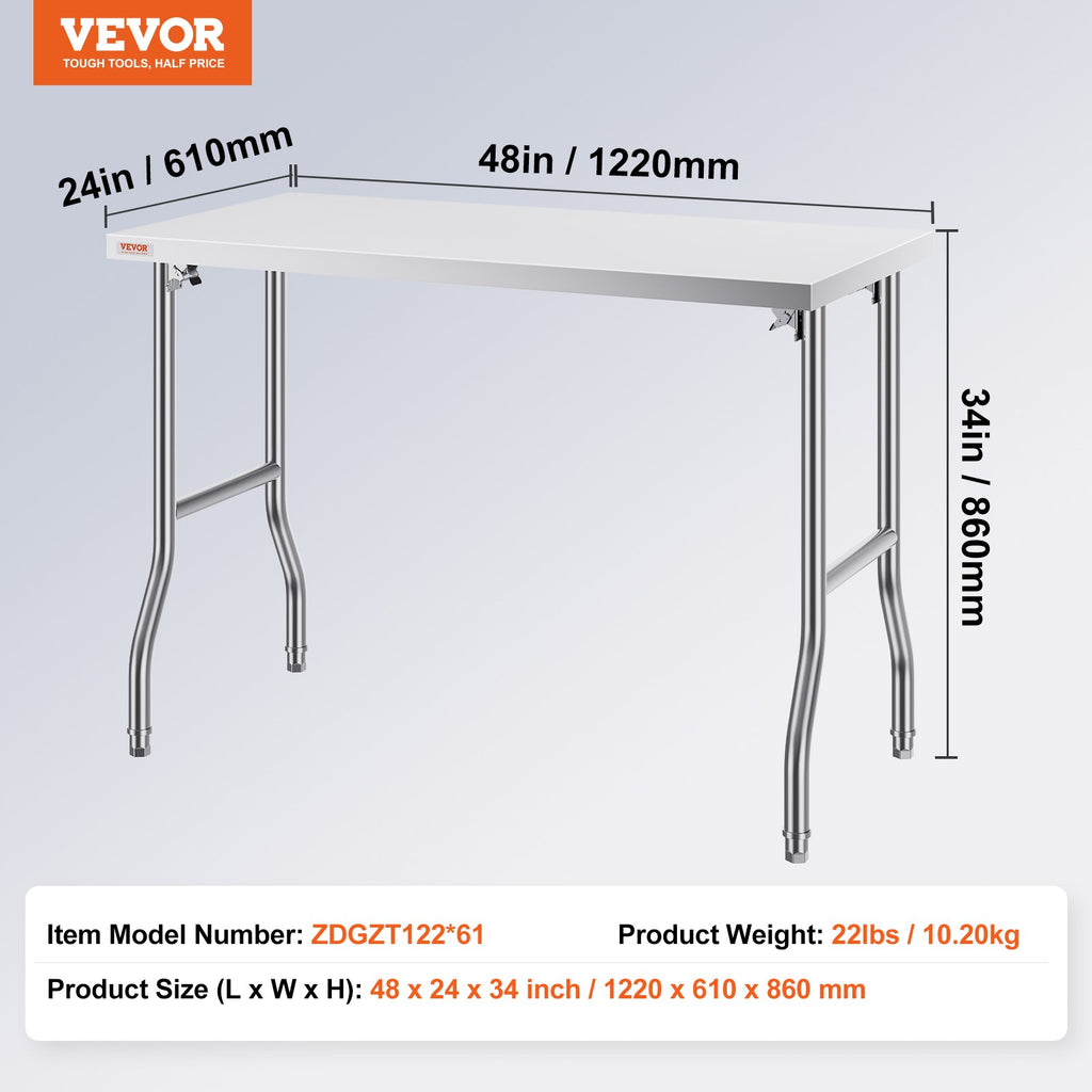 VEVOR Poste de travail commercial 48 X 24 pouces Table de préparation commerciale pliante
