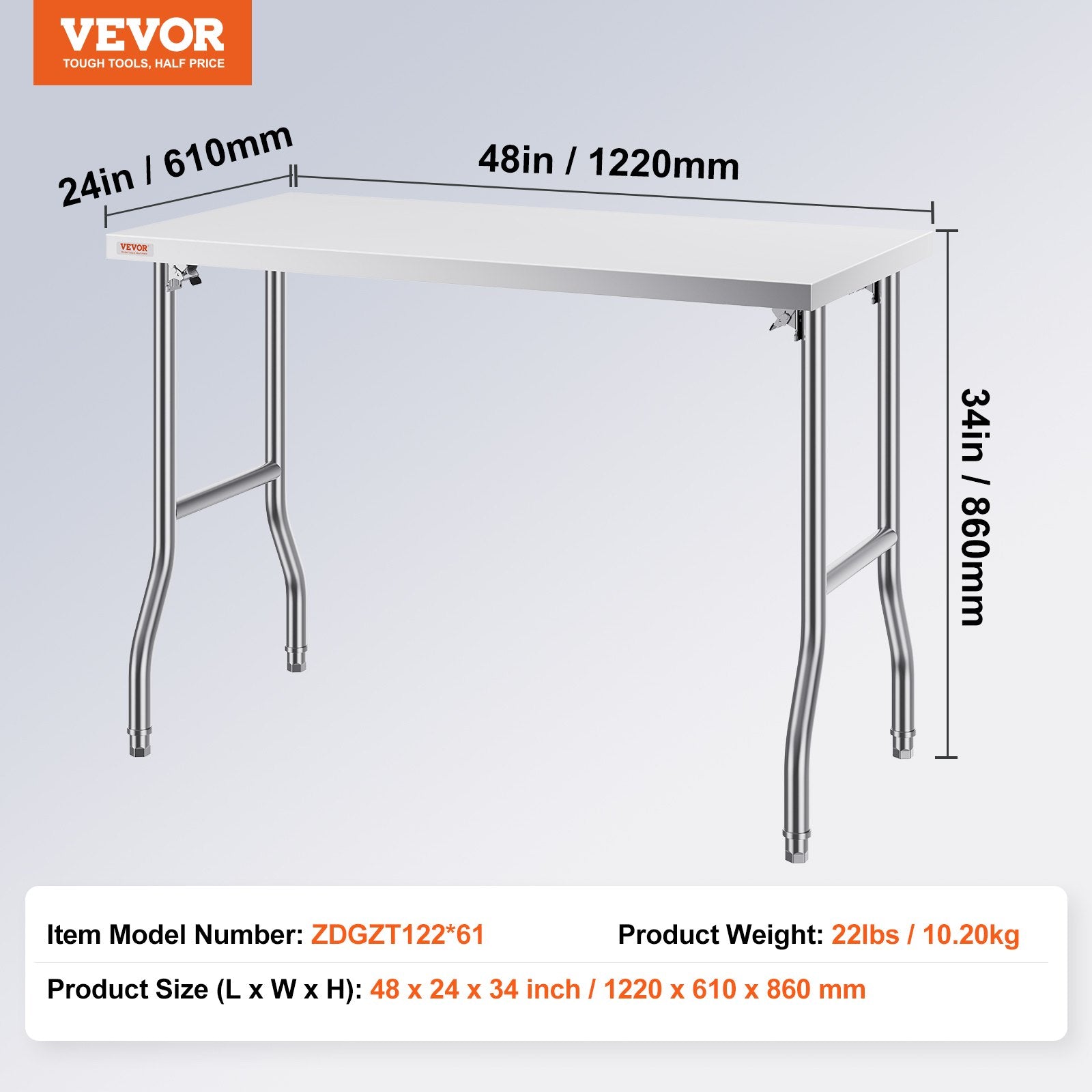 VEVOR Poste de travail commercial 48 X 24 pouces Table de préparation commerciale pliante
