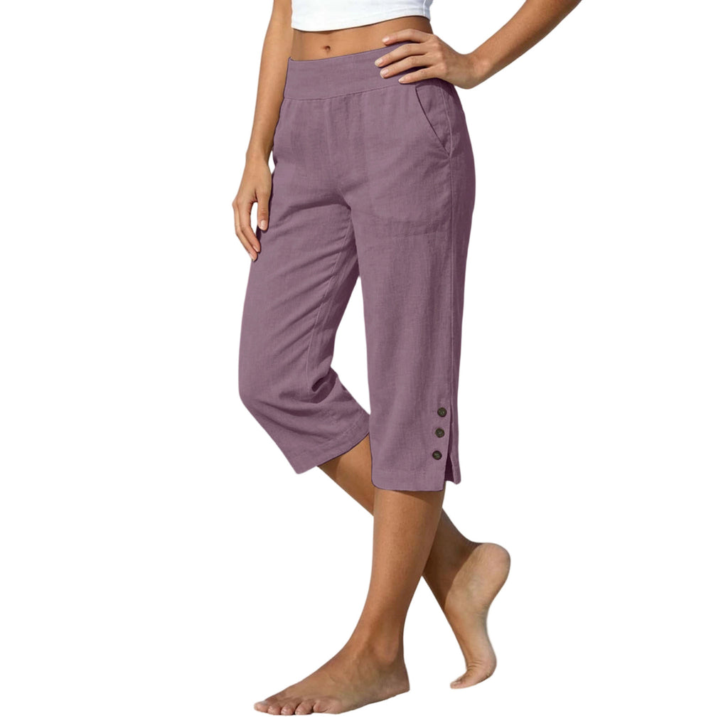 Femmes taille haute Loose-fit Slit-front Casual Jambe droite pantalons avec boutons