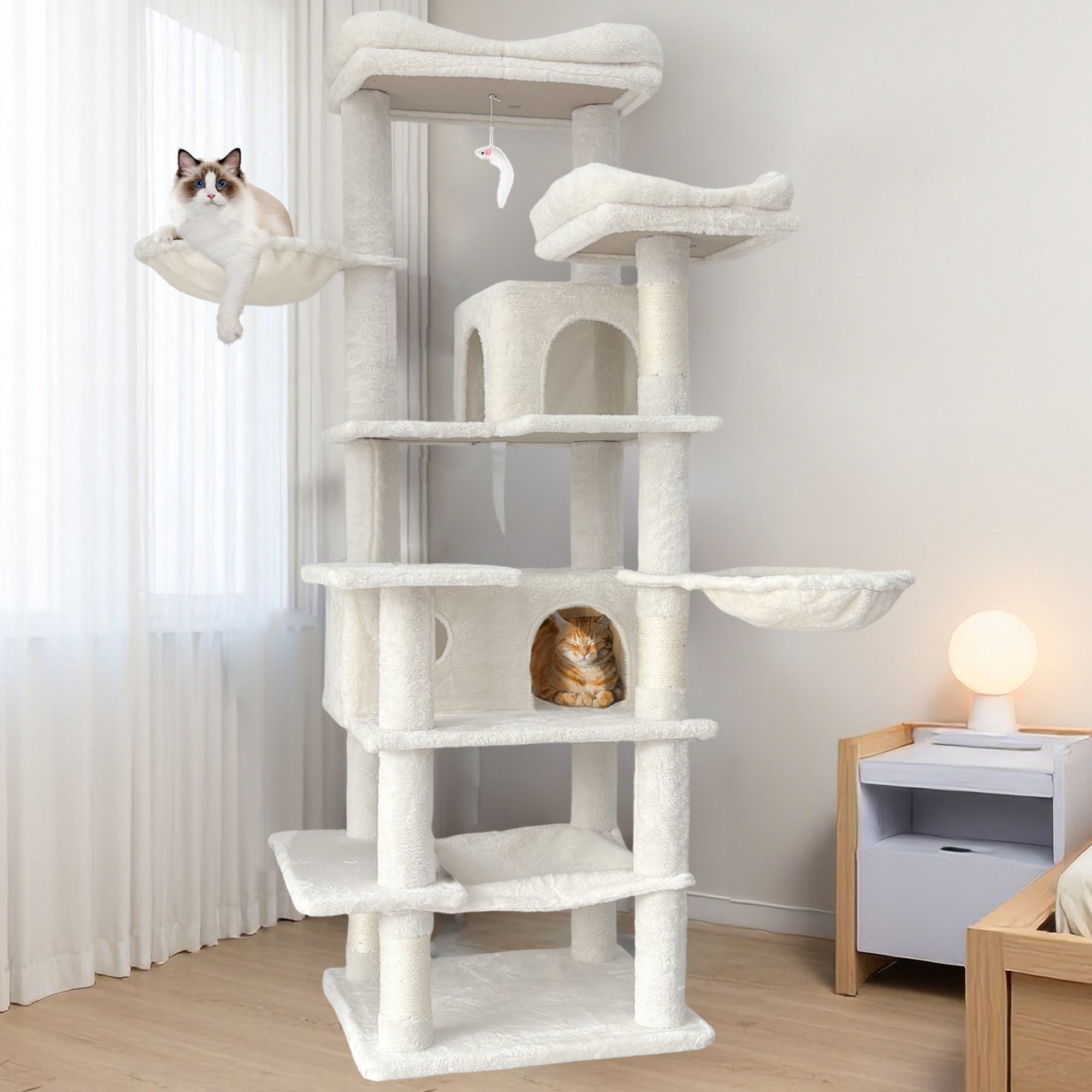 68in Grand arbre de chat vert multi-niveaux avec hamacs