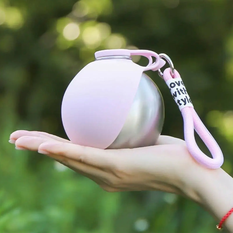 Bouteille d'eau portable 2-en-1 pour chien en acier inoxydable avec bol en silicone pliable
