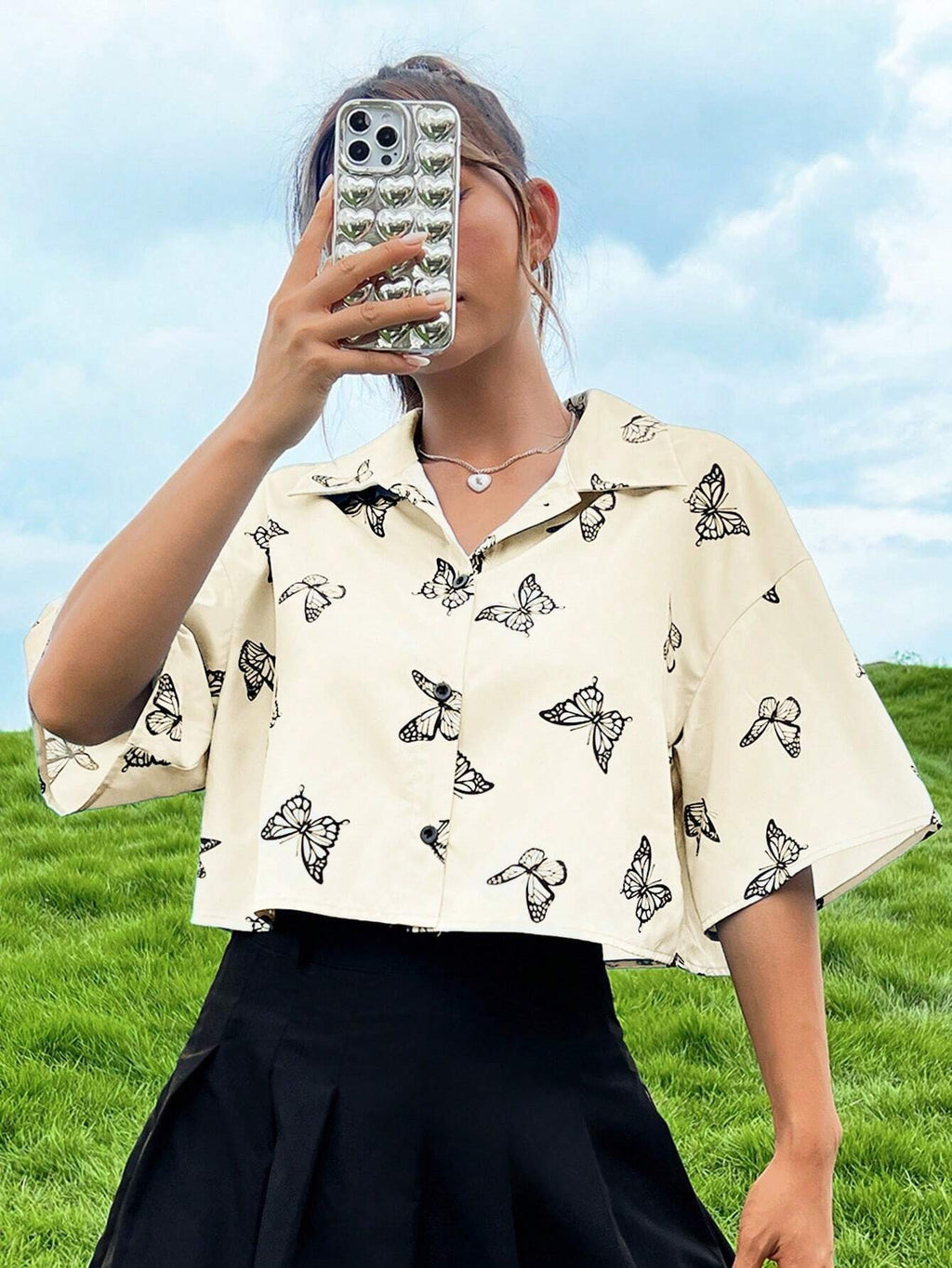 Vêtements pour femmes Amazon TEMU Mode Imprimé Niche à manches courtes Imprimé Butterfly Shirt W