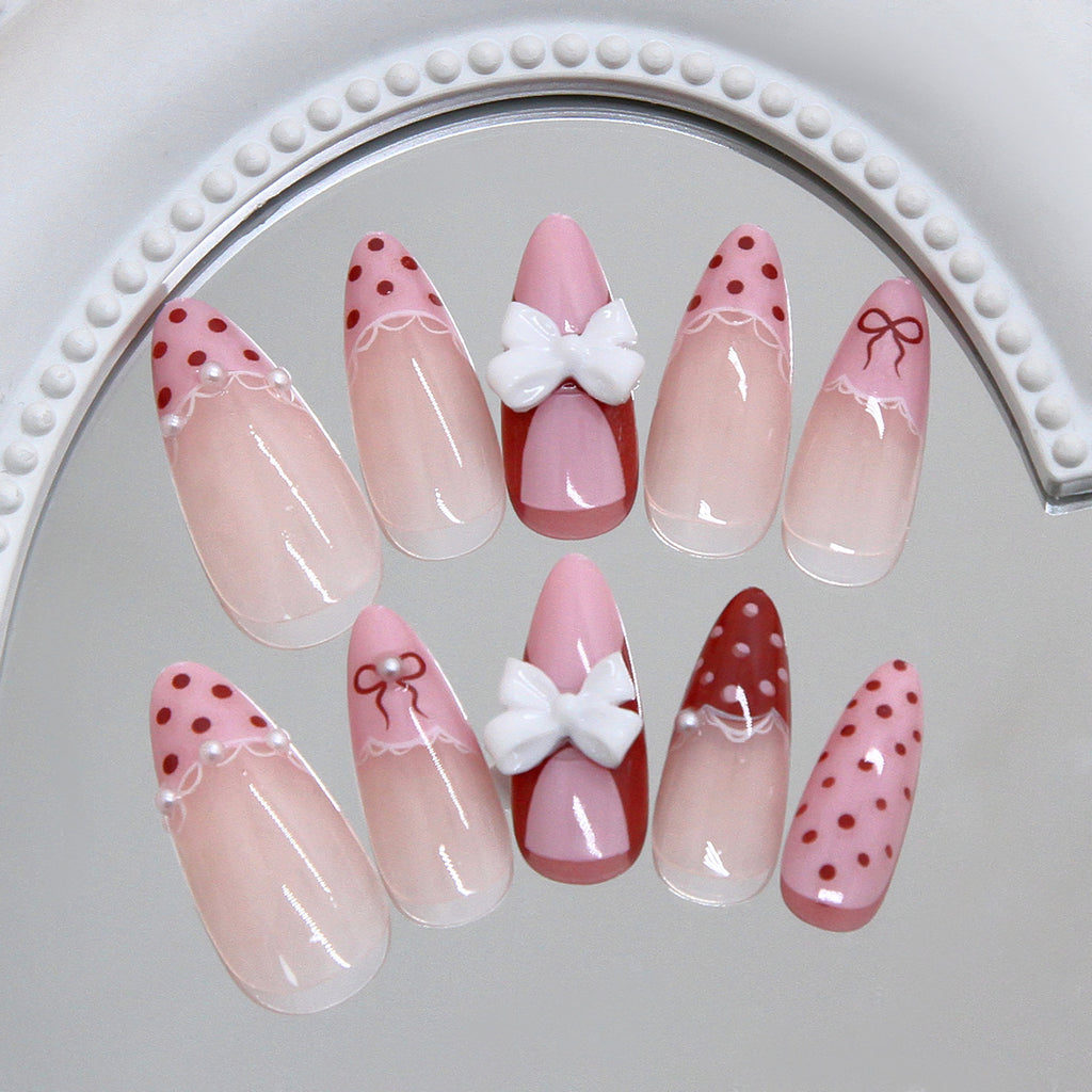 Conseils d'ongle amovible à la mode avec dentelle et Bow 24 pièces