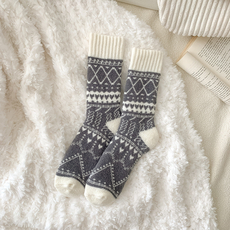 Chaussettes en cachemire chaude d'hiver Lignées de polaires Épaisseur Longueur mi-calf Chaussettes