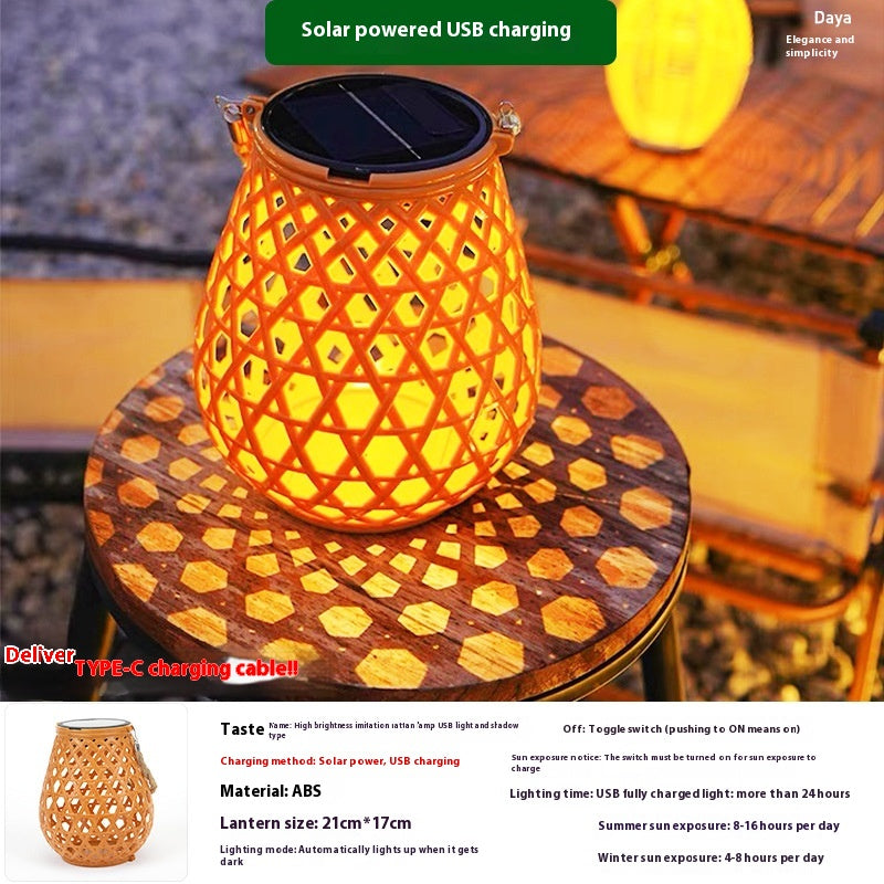 Décoration de jardin solaire Bamboo Woven bougie lumières