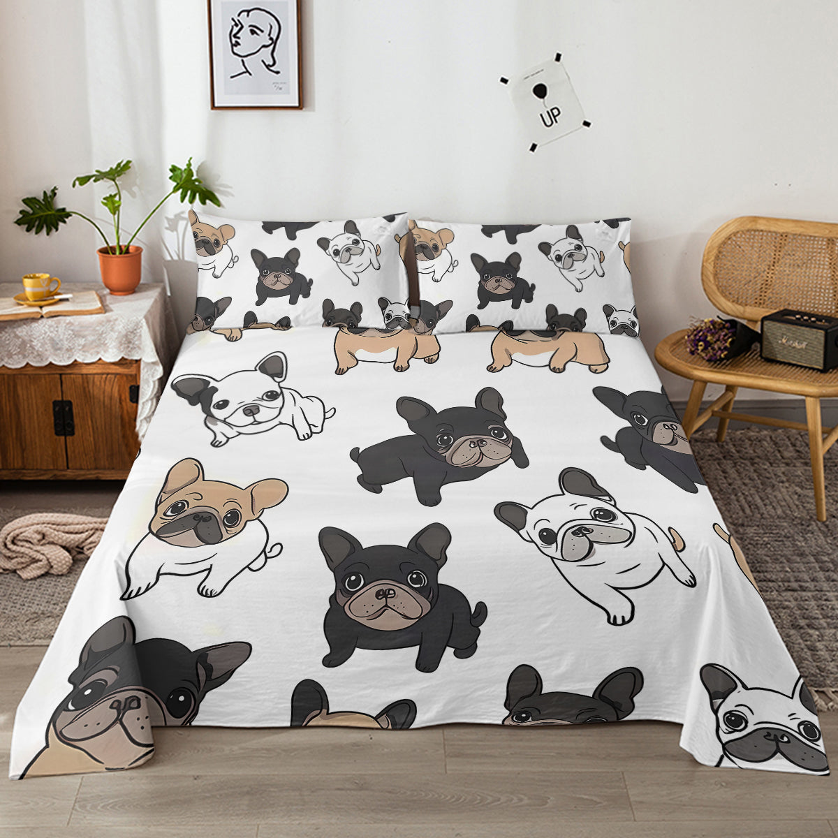 4PCS Ensemble de draps de bull dog français