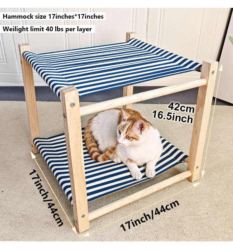 Lit de camp pour animaux de compagnie en bois massif à double couche Hamac de chat supérieur et inférieur Bunk amovible et lavabo