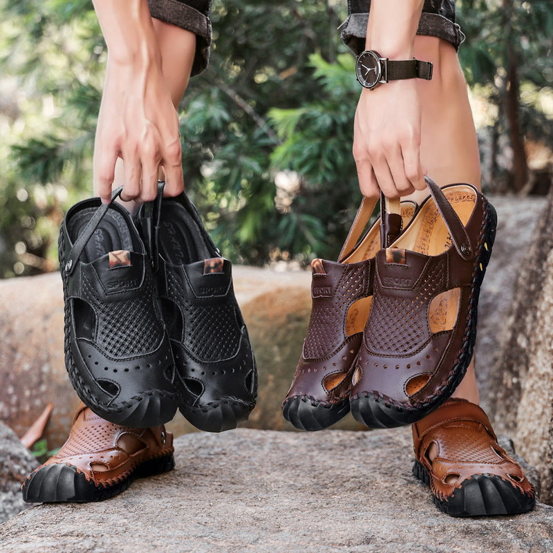 Chaussures de plage pour hommes en plein air à couture manuelle