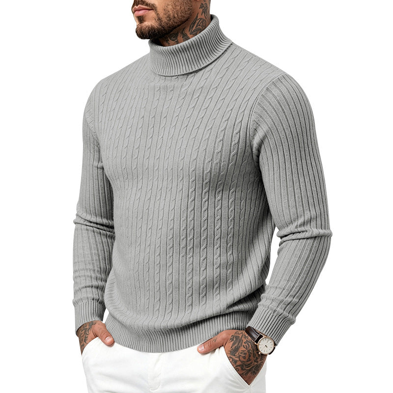 Hommes Col tortueux Slim-Fit Vertical-Stripe Chandail occasionnel à manches longues