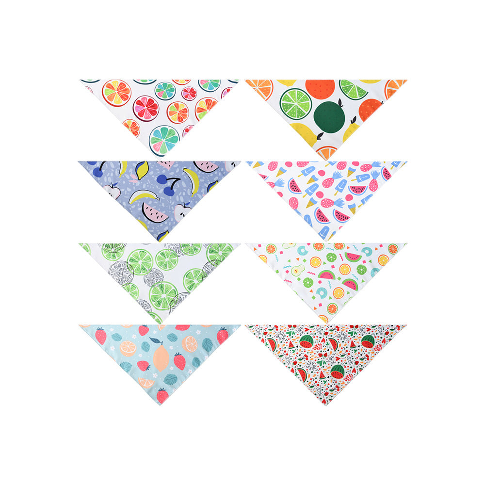 Dessin animé Triangle d'animal de compagnie frais Fruit Polyester imprimé Chat et chien Saliva Serviette écharpe Qui