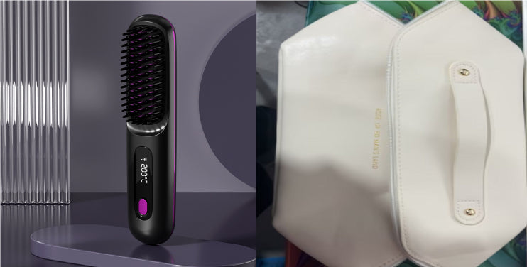 2 En 1 Combustion cheveux droites Lève-cheveux sans fil brosse cheveux chauffage rapide