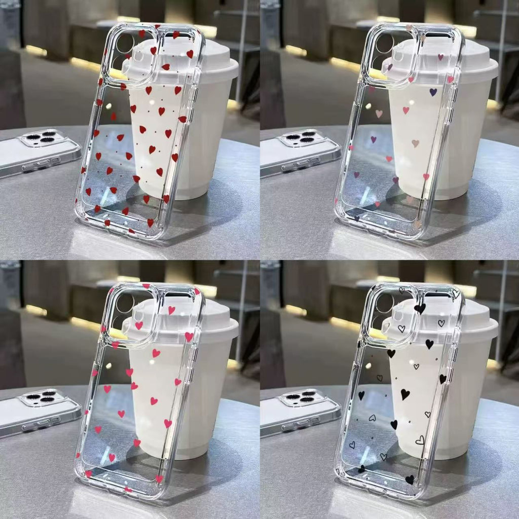 Boîtier de téléphone spatial transparent en forme de coeur coloré
