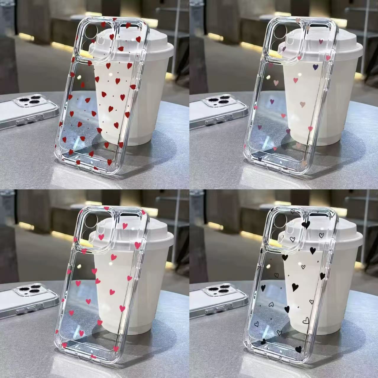 Boîtier de téléphone spatial transparent en forme de coeur coloré