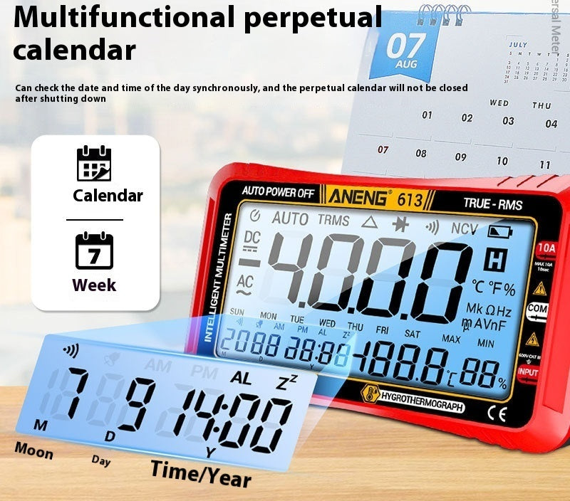 Full Screen Intelligent Upgrade Trois en un Calendrier Température et Humidité Multimètre