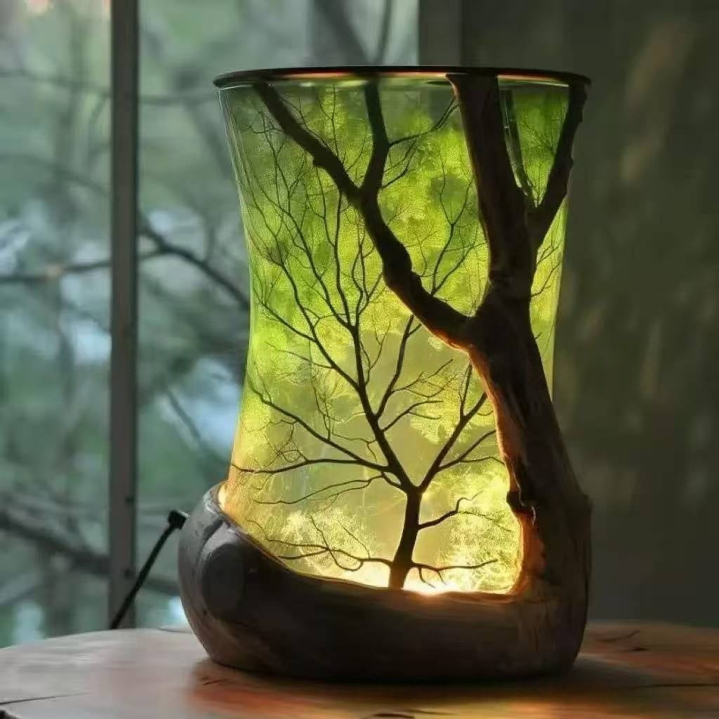 Lampe de table naturelle inspirée de forêt cylindrique en forme de feuille