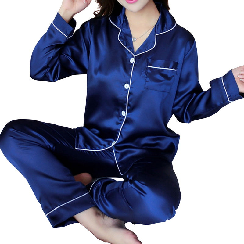 Ensemble pyjama à manches longues pour femmes en soie glacée