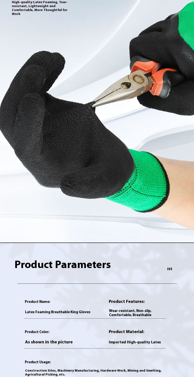 Protection contre le travail résistant au port Gants en caoutchouc respirants non glissants