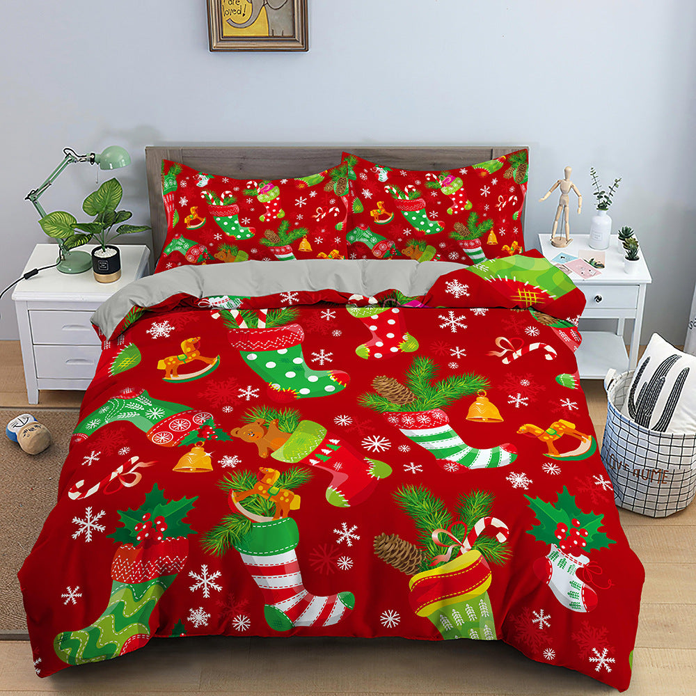 Red Cartoon Père Noël Impression numérique en trois pièces Couche de lit
