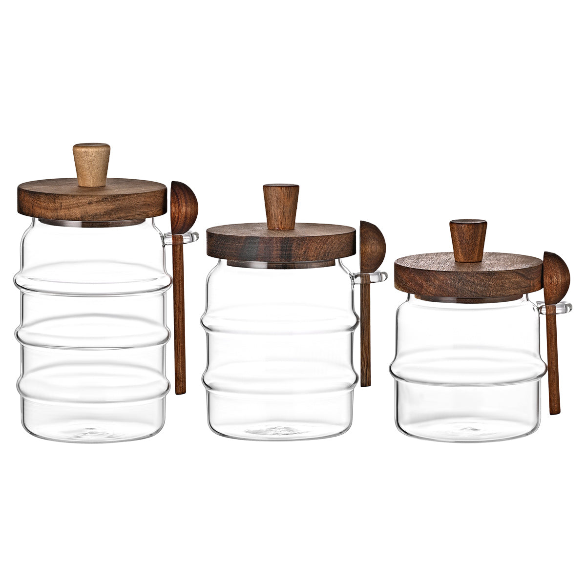 3 pots de café en verre Pcs avec cuillères