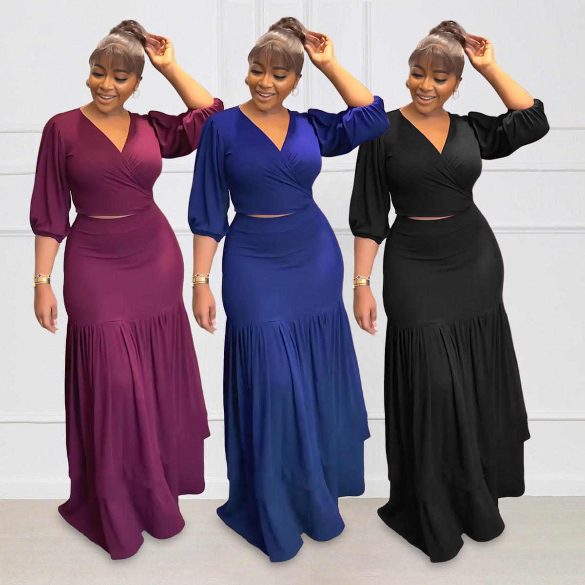 Short top casual haute taille jupe commute style deux pièces ensemble