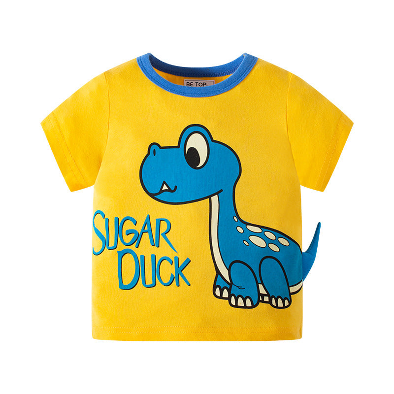 Caricature T-shirt en trois dimensions Dinosaur Boys Caricature coréenne d'été
