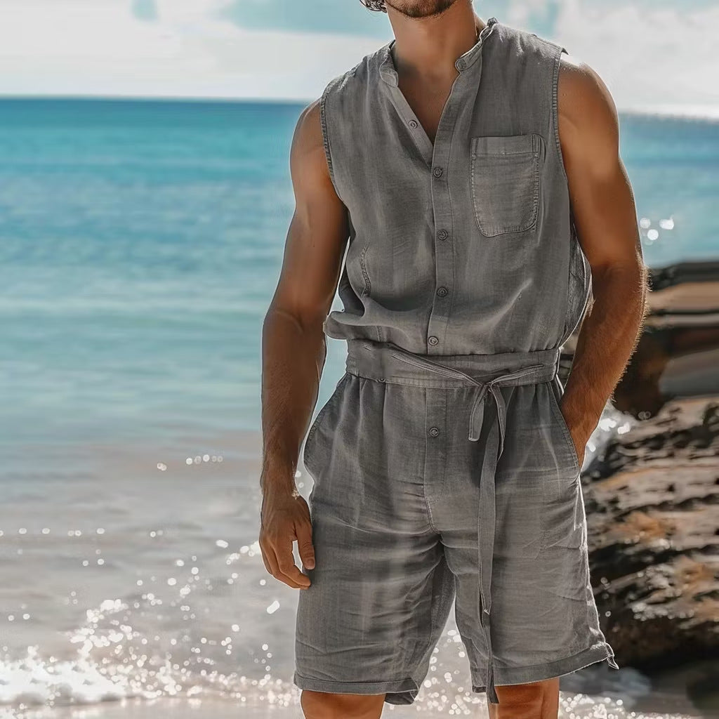 Ensemble de shorts et de shorts boutonnés à une pièce pour hommes